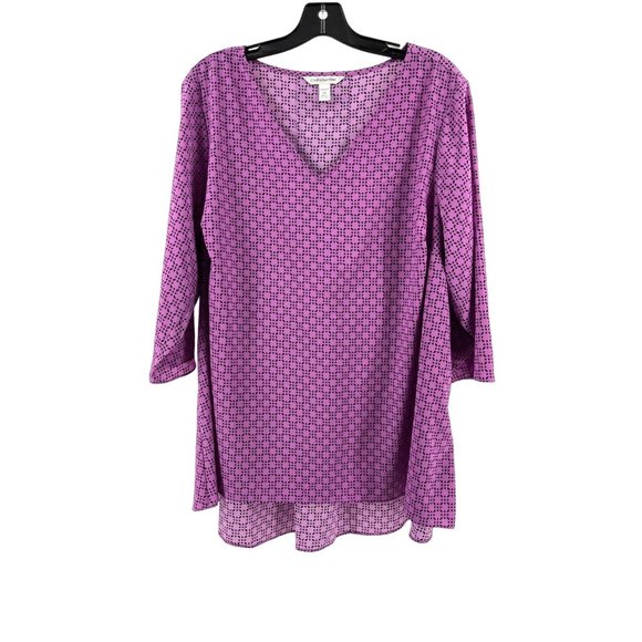 croft & barrow Tops - Croft Barrow Women's Plus Purple Geometric Print 3/4" Sleeve Top Blouse Size 1X